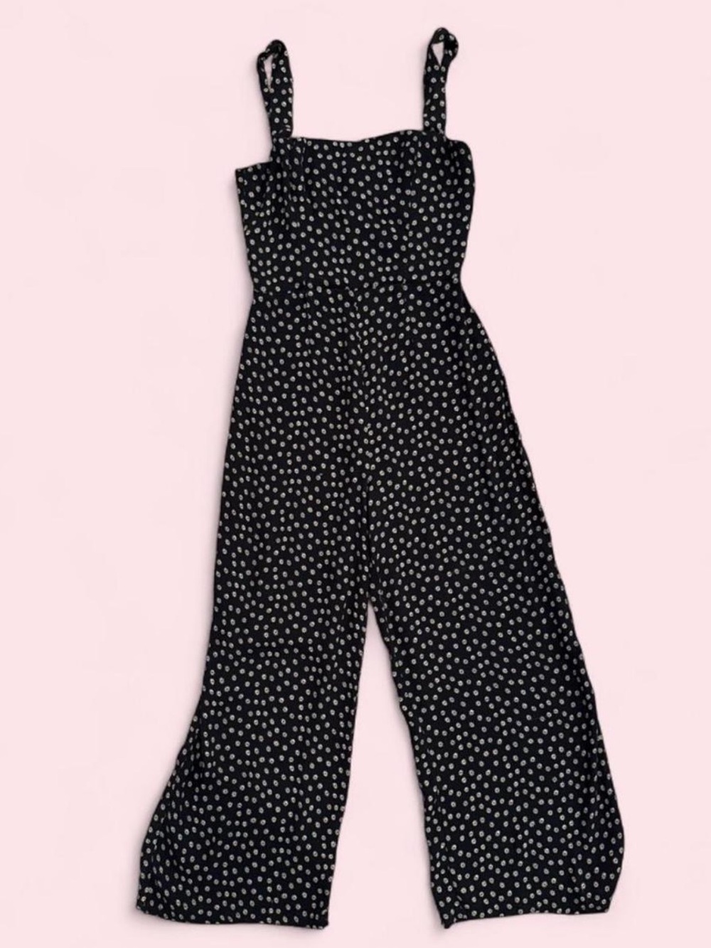 Reformation Black Flower Dot Wide-Leg Jumpsuit